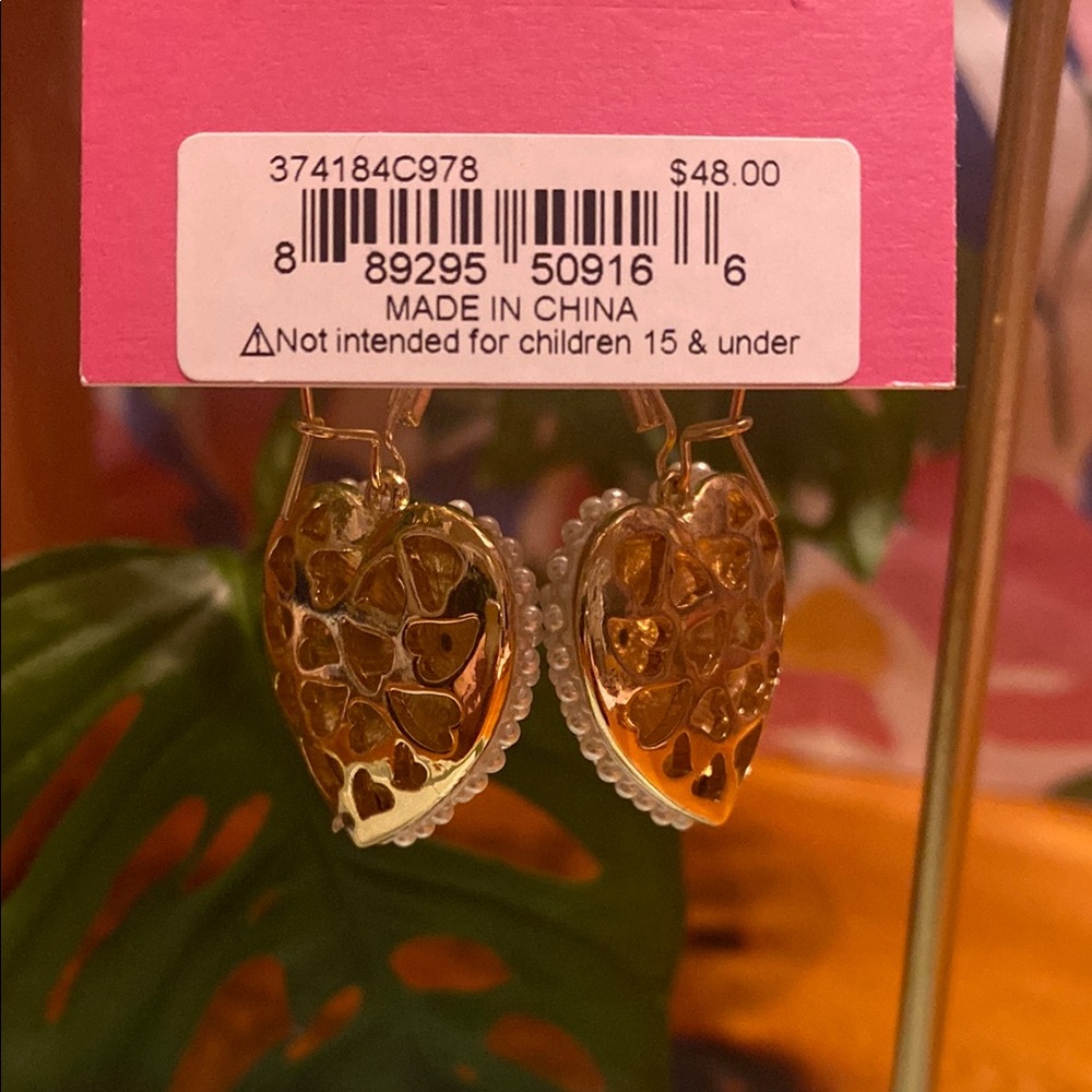 Betsey Johnson Gold Heart Earrings with Multicolor Accents - Picture 5 of 6